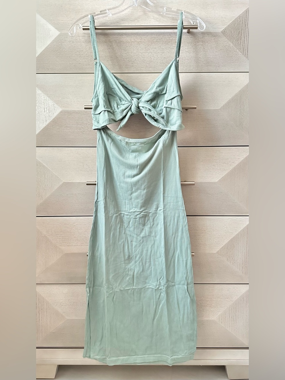Sage Green Tie-Front Midi Dress - Size S